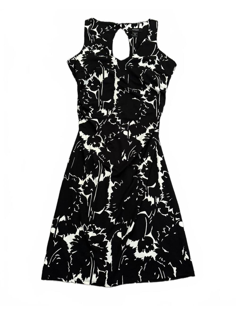 Express Dress Size 14 Black White Sleeveless Midi Cutout Spring Summer Glam